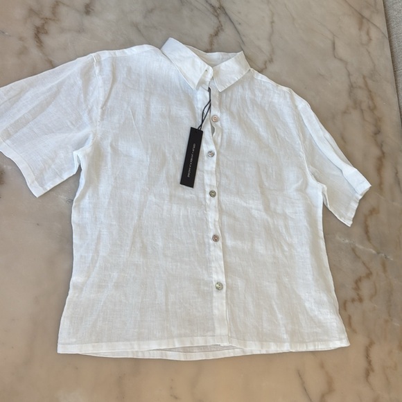 Nicole Miller White 100% Linen Button Down Shirt Short Sleeveless Loose Fit Sz S - Picture 9 of 12